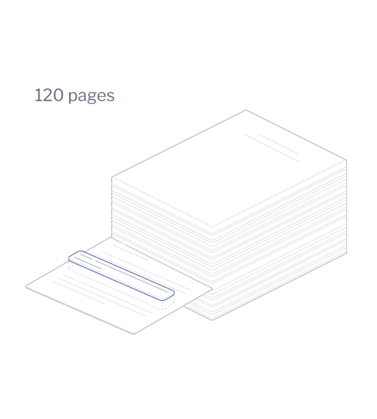 A 120-page contract stack with one clause highlighted — from the eval's results page